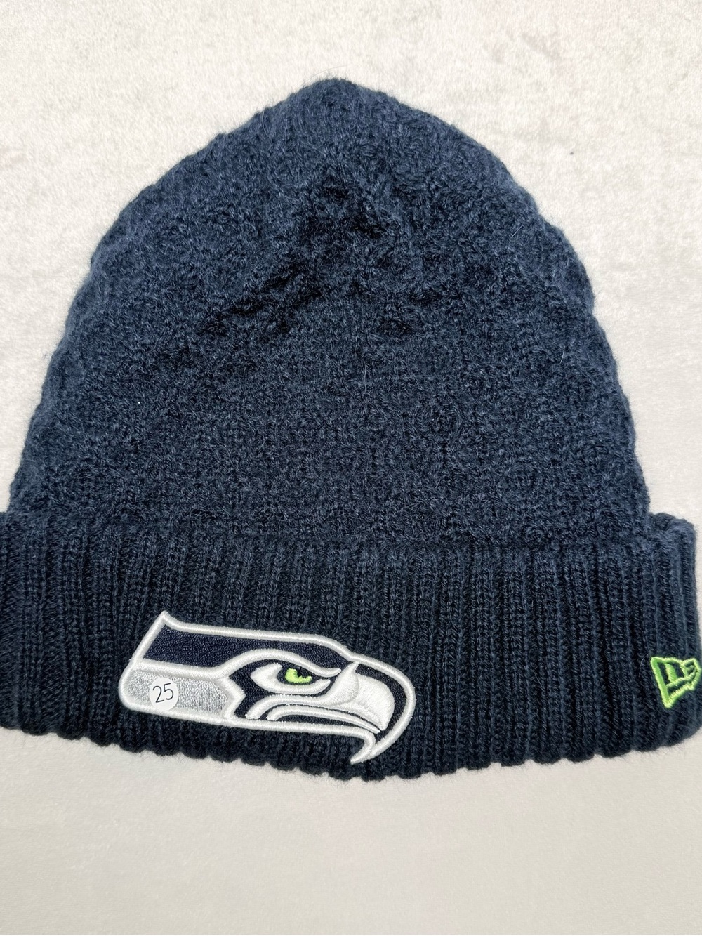 New Era Seattle Seahawks Knit Beanie - Navy with Neon Green Accent